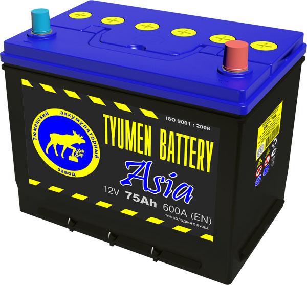 Автомобильный аккумулятор АКБ Тюмень (TYUMEN BATTERY) ASIA 6CT-75L 75Aч П.П. нижнее крепление