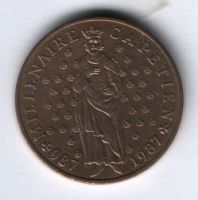 10 франков 1987 г. Франция 1000 лет династии Капетингов