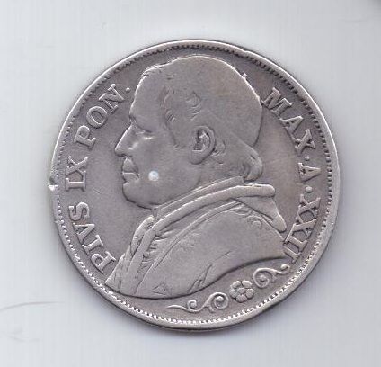 2 лиры 1868 г. редкий год. Ватикан