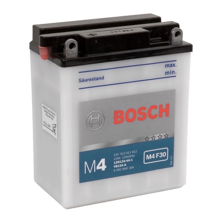 Мото аккумулятор АКБ BOSCH (БОШ) M4F 300 / M4 F30 moba  12V 512 011 012 A504 FP 12Ач п.п. (12N12A-4A-1/YB12A-A)