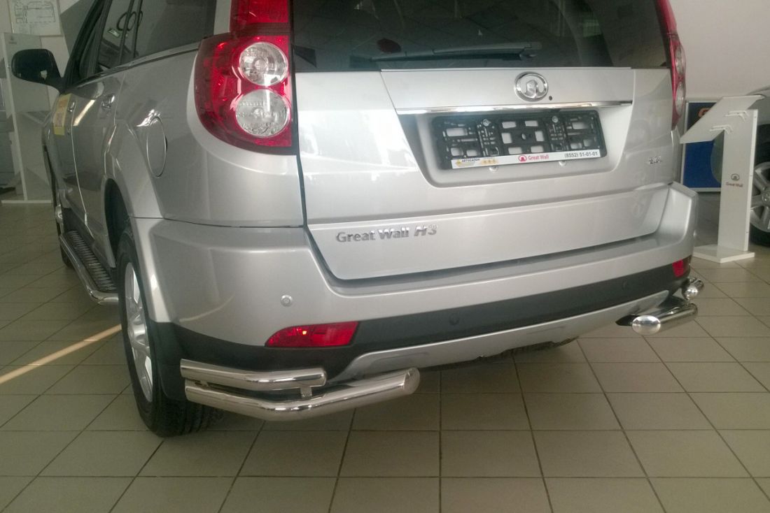 Защита заднего бампера двойная угловая d63/51мм (НПС) GREAT WALL HOVER H3 2014-