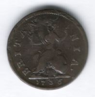 1 фартинг 1736 г. Великобритания