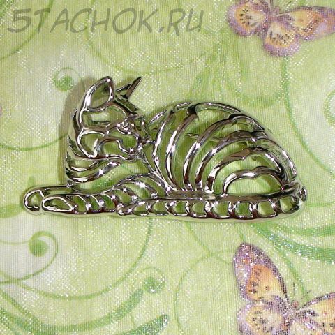 Брошь "Домашняя кошечка" под серебро