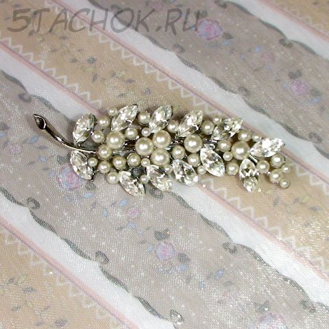 Брошь "Весеннее цветение" под серебро/исс.жемчуг/стразы