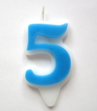 Свеча цифра 5 (синяя)