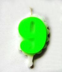 Свеча цифра 9 (зеленая )