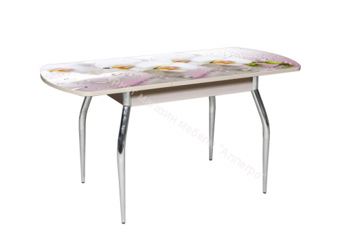 Стол раздвижной "Грация" (1,45) Беленый дуб/Фотопечать Орхидея розовая