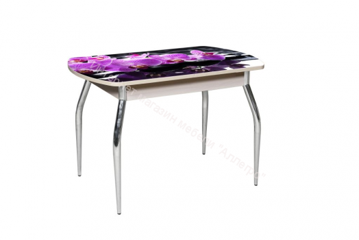 Стол раздвижной "Грация" (1,45) Беленый дуб/Фотопечать орхидея сиреневая