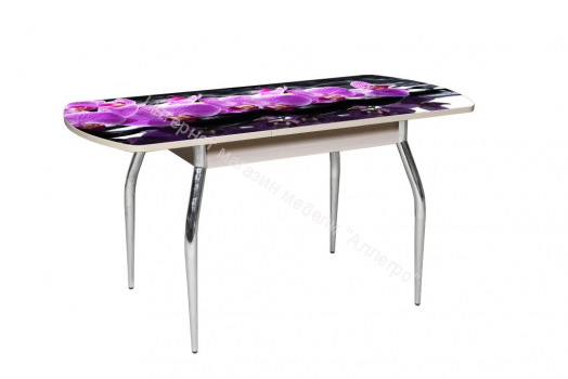 Стол раздвижной "Грация" (1,45) Беленый дуб/Фотопечать орхидея сиреневая
