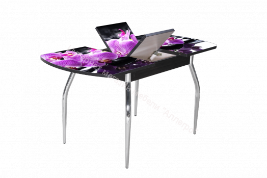 Стол раздвижной "Грация" (1,45) Беленый дуб/Фотопечать орхидея сиреневая