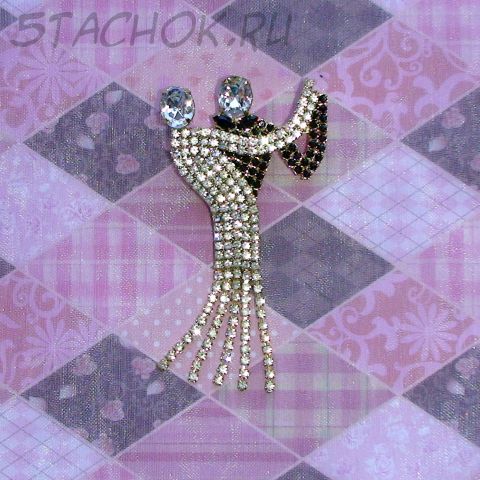 Брошь "Танцующая пара" под золото/стразы