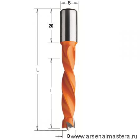 Сверло HW присадочное для глухих отверстий 12 x 43 x 70 Z=2+2 S= 10 x 20 RH CMT 309.120.11