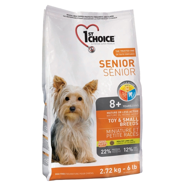 Корм сухой 1ST CHOICE SENIOR TOY & SMALL для собак старше 8 лет мелких пород с курицей 2.72кг