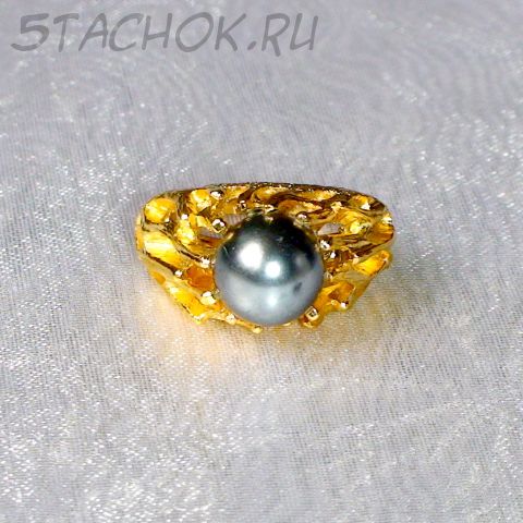 Кольцо "Черная жемчужинка" под золото