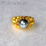 Кольцо "Черная жемчужинка" под золото