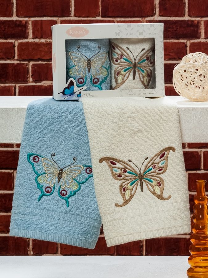 718 V2 MARON (30х50х2шт) салфетки Махровые с вышивкой  в коробке  Карна