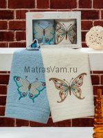 718 V2 MARON (30х50х2шт) салфетки Махровые с вышивкой  в коробке  Карна