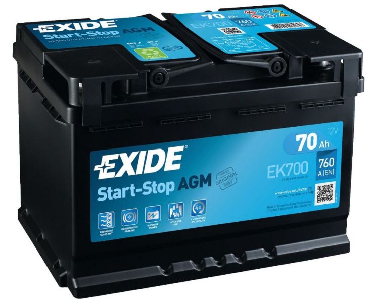 Автомобильный аккумулятор АКБ Exide (Эксайд) Start-Stop AGM EK700 70Ач о.п.