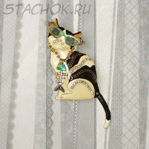 Брошь-подвеска "Кот в очках" под золото