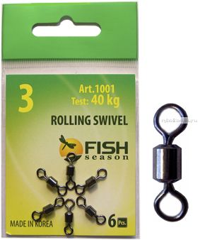 Вертлюг Fish Season Rolling Swivel цилиндрический вертлюжок (Артикул: 1001)упаковка