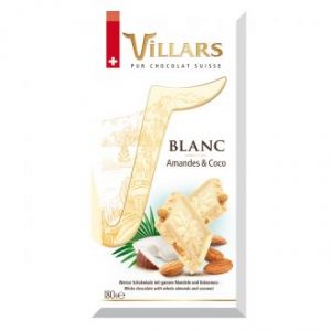 Шоколадка Белый шоколад с миндалём и кокосом Villars Blanc Amandes & Coco - 180 г (Швейцария)