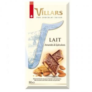 Шоколадка Молочный шоколад с миндалем и печеньем Villars Lait Amandes & Speculoos - 180 г (Швейцария)