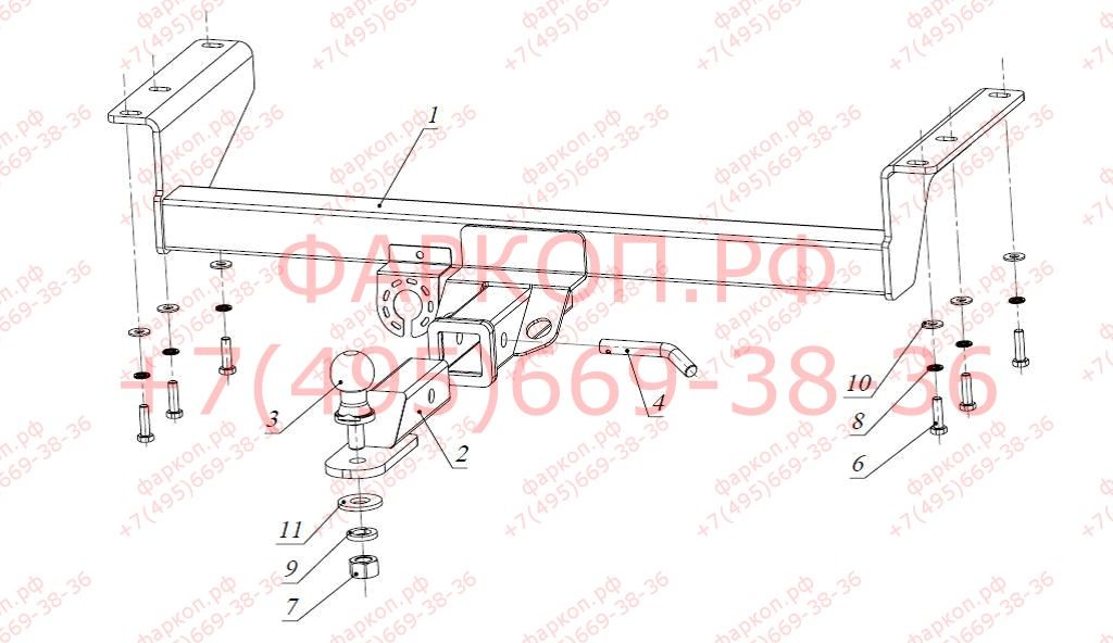 Фаркоп Mitsubishi Outlander 2003-2007 без подрезки бампера. Тип шара: E (легкосъемный шар под квадрат). Нагрузки: 2700/120 кг.