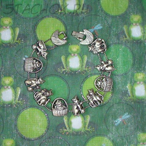 Браслет-слайдер "Котейки" под черненое серебро