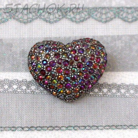 Брошь "Сердце" под черненое серебро, стразы