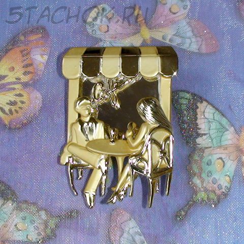 Брошь "Свидание в кафе" под золото, зеркало