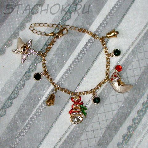 Браслет "Новый год" под золото, сваровски, эмаль