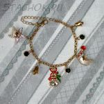 Браслет "Новый год" под золото, сваровски, эмаль