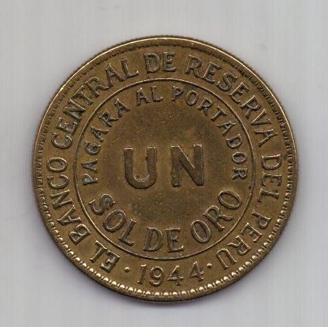 1 соль 1944 г. AUNC. редкий год. Перу