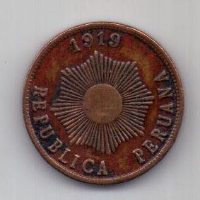 1 сентаво 1919 г. редкий год. Перу