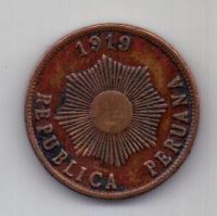 1 сентаво 1919 г. редкий год. Перу