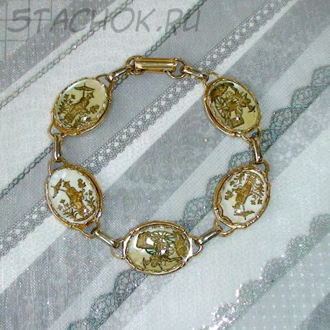 Браслет в японском стиле под золотую чеканту, люцит
