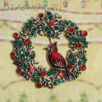 Брошь "Кардинал" под серебро, эмаль, стразы