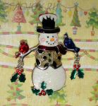 Брошь "Снеговик и птички" под сер./эмаль/стразы