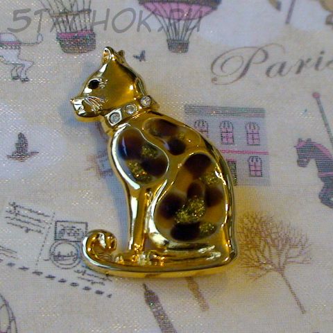 Брошь "Бенгальская кошка" под золото, эмал, стразы