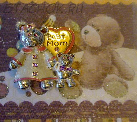 Брошь "Мишуткина лучшая мамочка" под серебро, эмаль, стразы