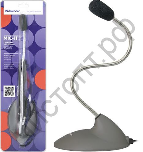 Микрофон для комп. DEFENDER MIC-111 серый, кабель 1,5 м