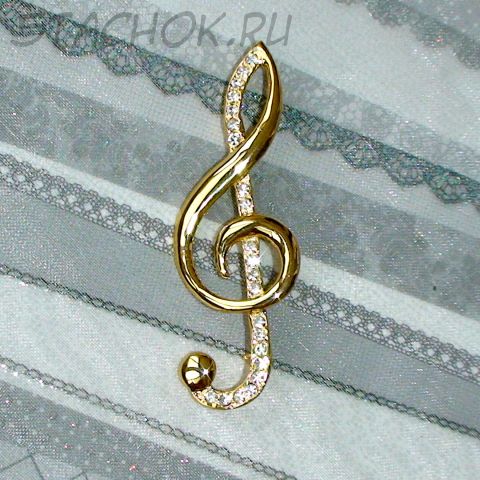 Брошь "Скрипичный ключ" под золото, стразы
