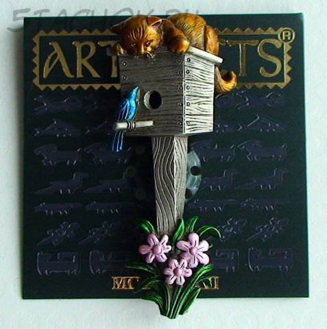 Брошь "Кошка на скворечнике" под олово/ювелирная эмаль