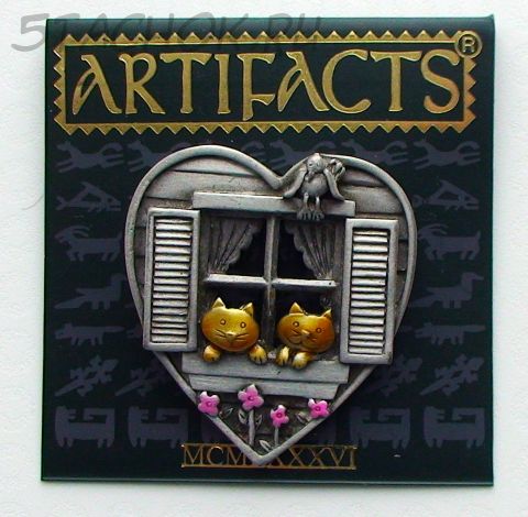 Брошь "Пара котят в окошке" под олово / ювелирная эмаль