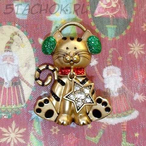 -10% Брошь "Котик-меломан" под золото, эмаль, стразы