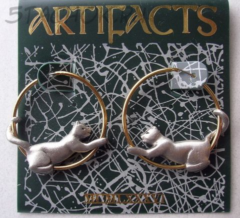 Серьги-кольца "Кошки" под олово/золото