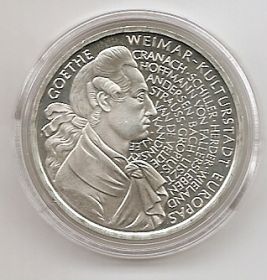 250 лет со дня рождения Иоганна Вольфганга фон Гете 10 марок ФРГ 1996 F PROOF