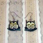 Серьги "Кот и рыбка" ручная роспись