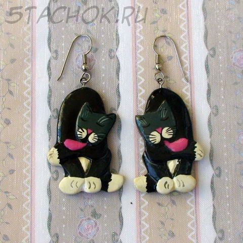 Серьги "Кот-чистюля" ручная роспись