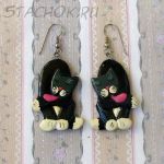 Серьги "Кот-чистюля" ручная роспись